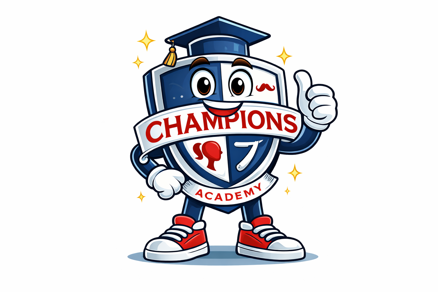 Champions Academy mascot in playful pose