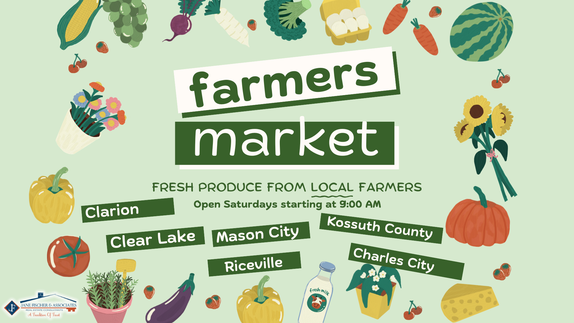 Green Vegetables Illustration Local Farmers Market Poster (Presentation)